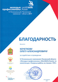 Благодарность World skills Russia